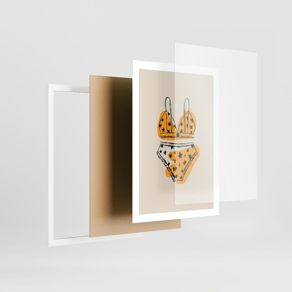Plakat w ramie 50x70 - Minimalistyczny Szkic Bielizny - minimalistyczna grafika, szkic bielizny - rama biała