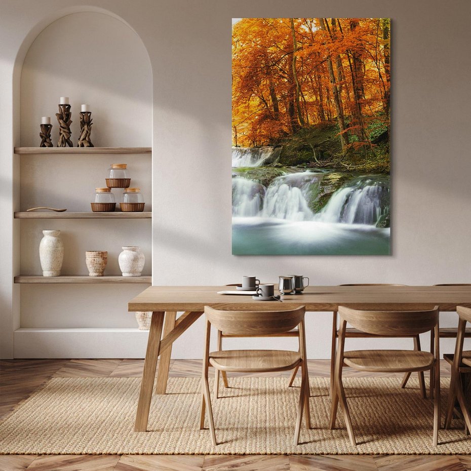 Obraz na płótnie 80x120 - Jesienny wodospad w lesie - jesień, wodospad