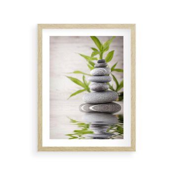 Plakat w ramie 30x40 - Spa kamienie: naturalne piękno - spa, kamienie - rama drewno
