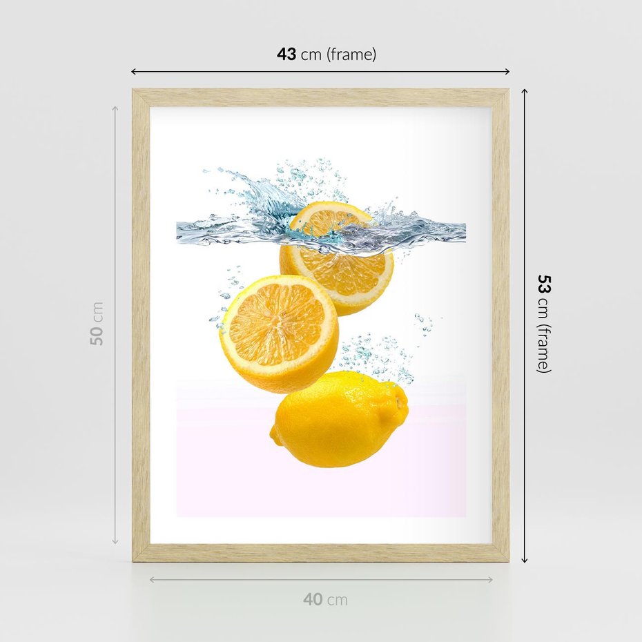 Plakat w ramie 40x50 - Świeże cytryny pełne smaku - cytryny, owoce - rama drewno