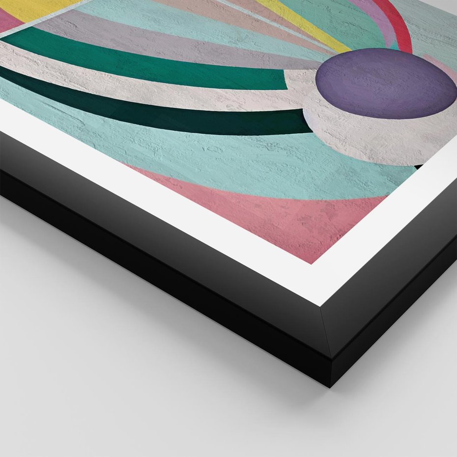 Plakat w ramie 40x50 - Podróżne Echa Przestrzeni - abstrakcyjne dziwne kształty, olejny obraz - rama czarna