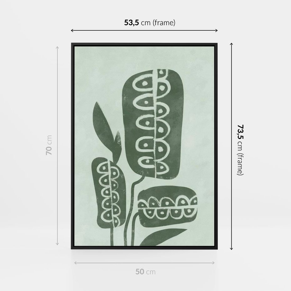 Obraz w ramie 50x70 - Nurtująca Zieleń - abstrakcyjny zielony motyw, skandynawski design - rama czarna