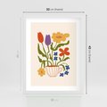 Plakat w ramie 30x40 - Kolorowe Granice - kwiaty w filizance, abstrakcja - rama biała