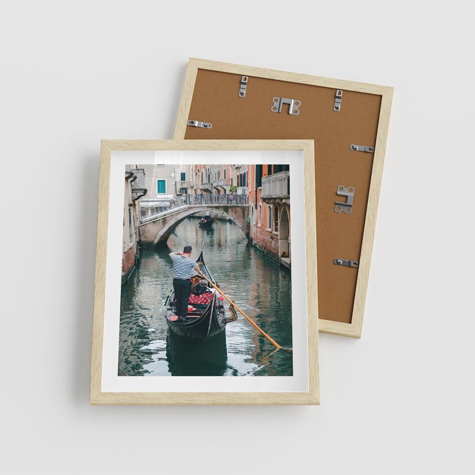 Plakat w ramie 40x50 - Kanały Wenecji - gondola, Wenecja - rama drewno