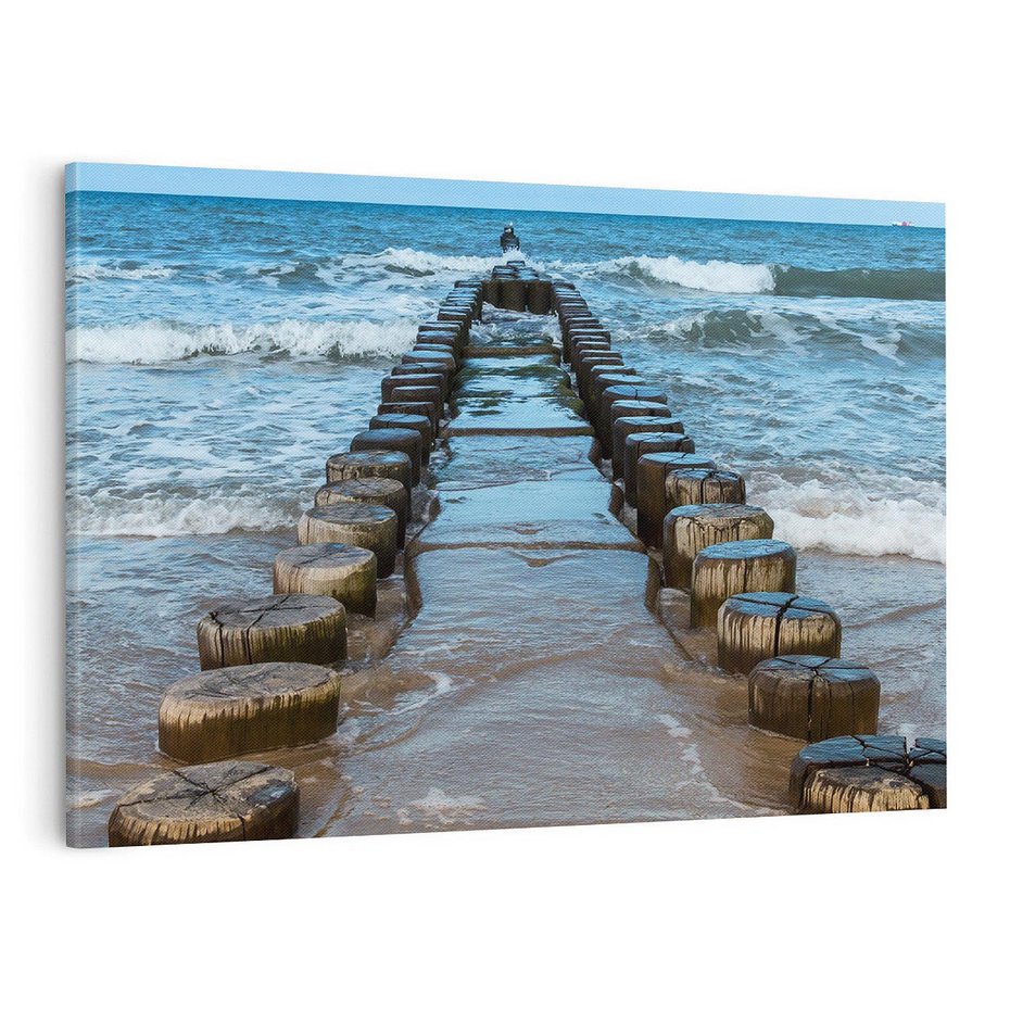 Obraz na płótnie 120x80 - Falochron na brzegu morza - falochron, morze