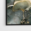 Obraz w ramie 100x70 - Natura w Złotym Odcieniu - złote elementy, liście miłorzębu japońskiego - rama czarna
