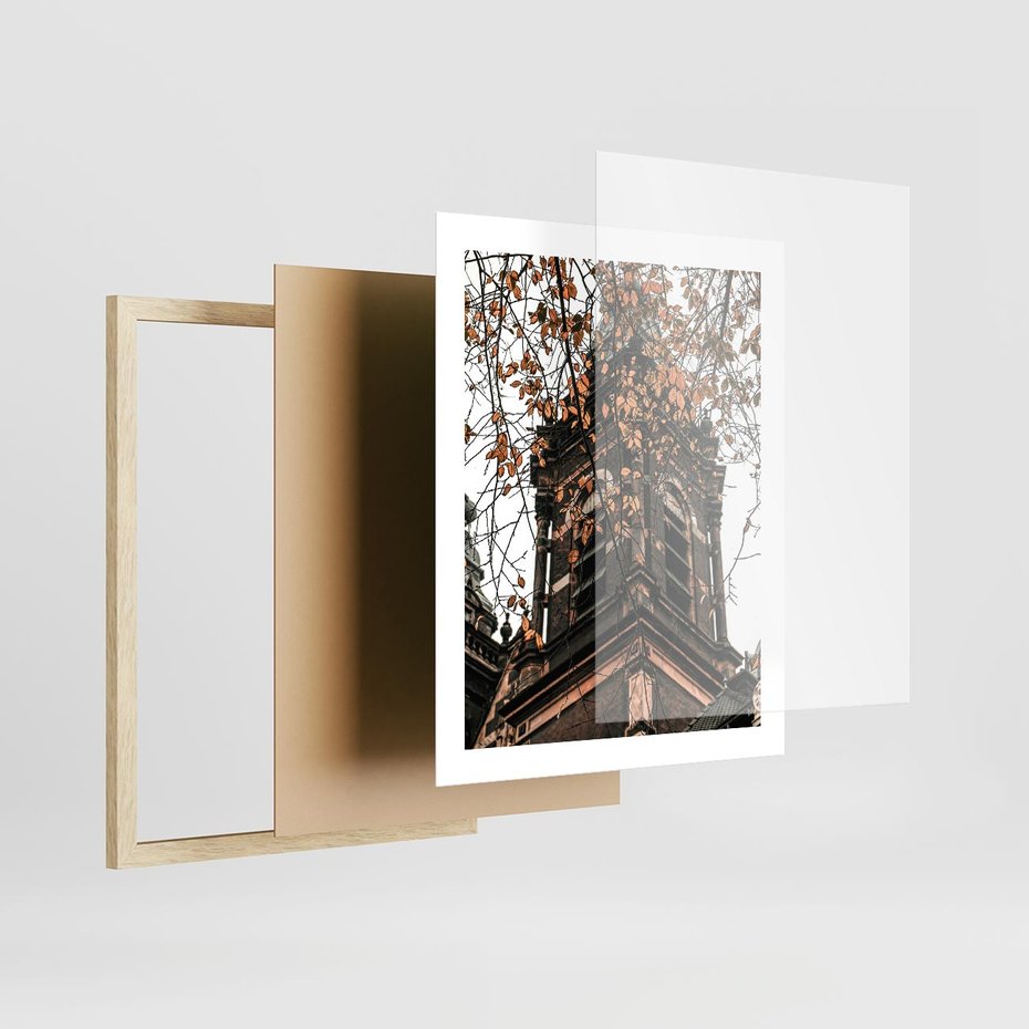 Plakat w ramie 40x50 - Jesienna Wieża w Liściach - architektura, wieża - rama drewno