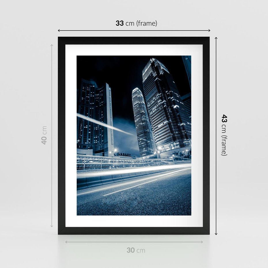 Plakat w ramie 30x40 - Nocne pejzaże miasta - miasto, nocą - rama czarna