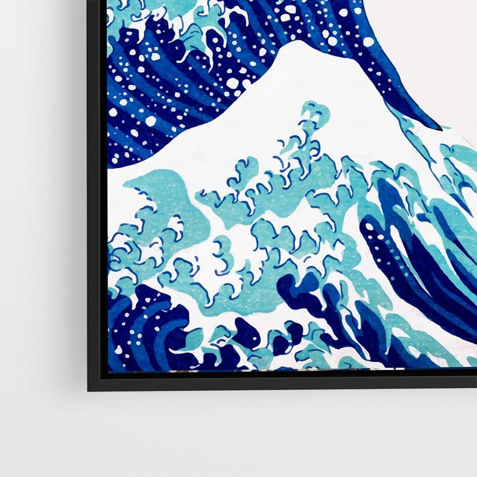 Obraz w ramie 50x50 - Fala Japandi - wielka fala w Kaganawie, obraz Hokusai - rama czarna