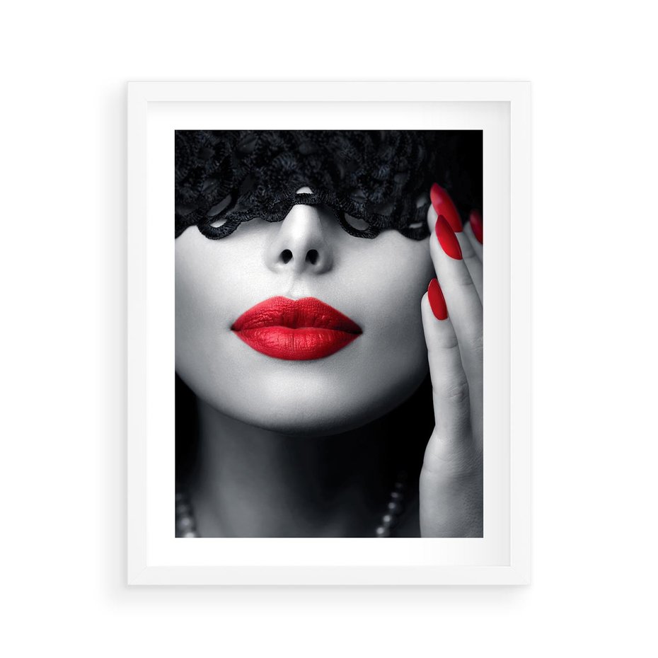 Plakat w ramie 40x50 - Piękno usta i szminka - usta, szminka - rama biała