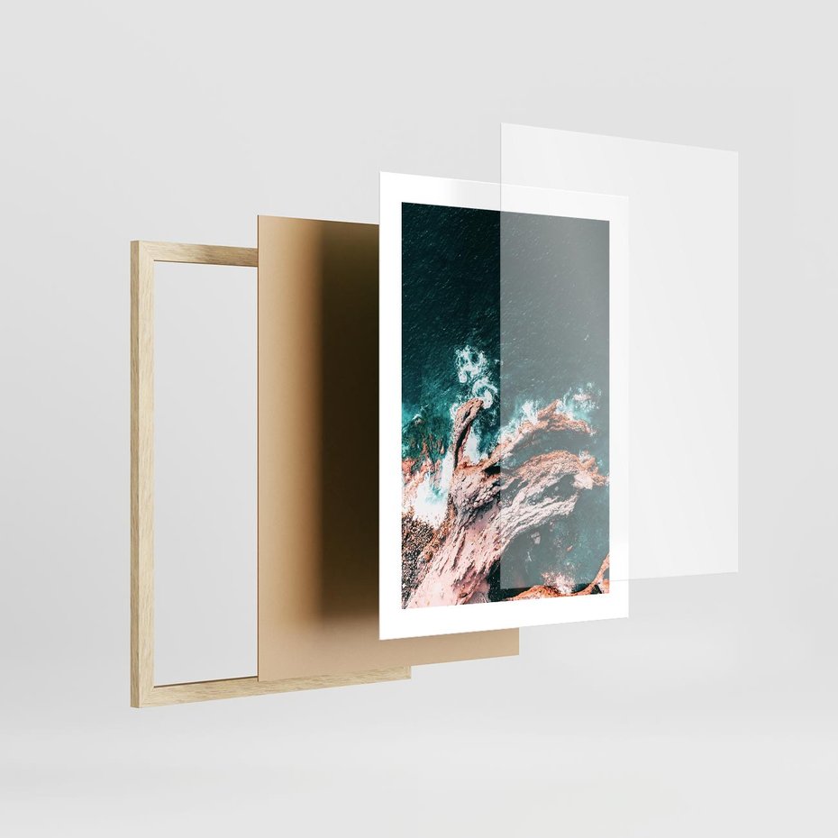 Plakat w ramie 30x40 - Fale i Skały w Spokoju i Burzy - morze, fale rozbijają się o skały - rama drewno