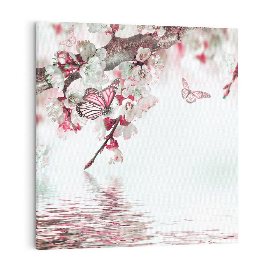 Obraz na płótnie 70x70 - Kwiatowa baśń z motylami - kwiaty, motyle