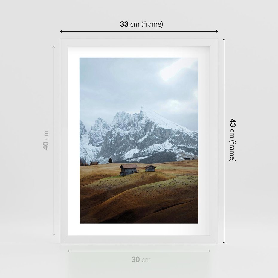 Plakat w ramie 30x40 - Odkryj Ich Urok - góry, skandynawia - rama biała