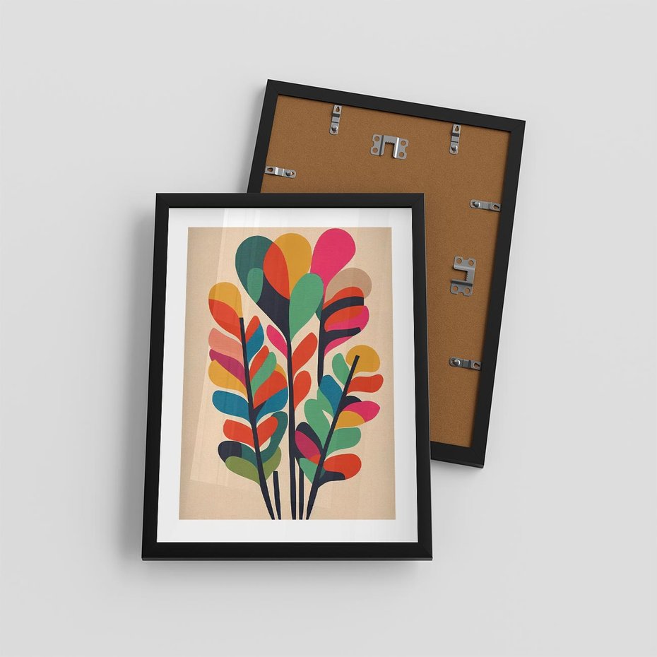 Plakat w ramie 30x40 - Symfonia Wzrokowych Impresji - abstrakcyjny kolorowy tęczowy obraz, inspiracje roślinne - rama czarna
