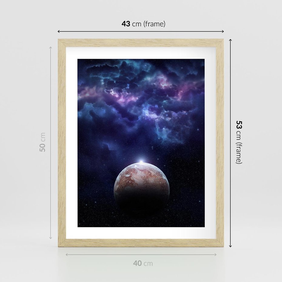 Plakat w ramie 40x50 - Kosmos - Ziemia i Księżyc - kosmos, ziemia - rama drewno
