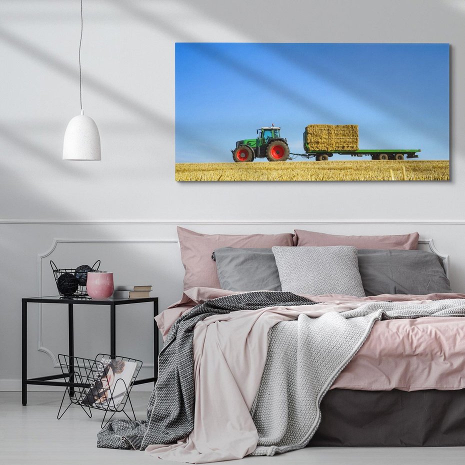 Obraz na płótnie 120x60 - Ruralne żniwa - traktor, przyczepa