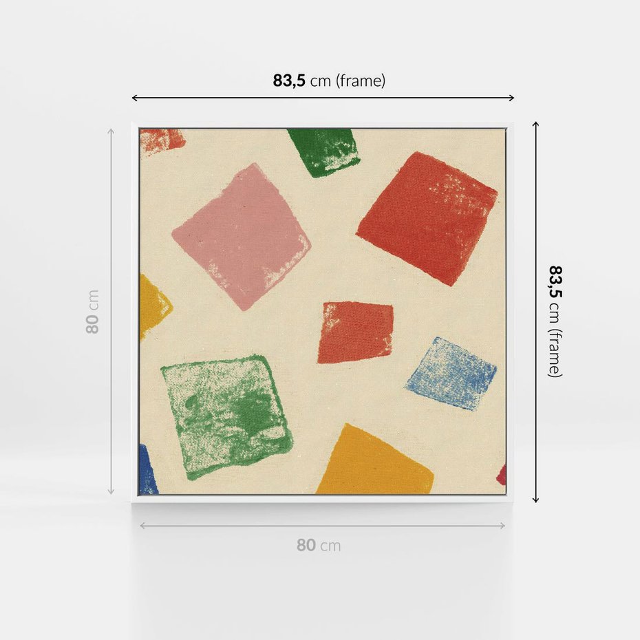 Obraz w ramie 80x80 - Tęczowe Rytmy - kolorowe tęczowe kwadraty, wesoły kolaż - rama biała