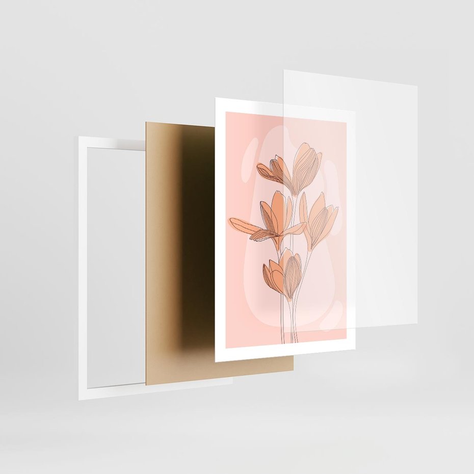 Plakat w ramie 50x70 - Przenikające Kształty - minimalistyczny plakat, pudrowe kwiaty - rama biała