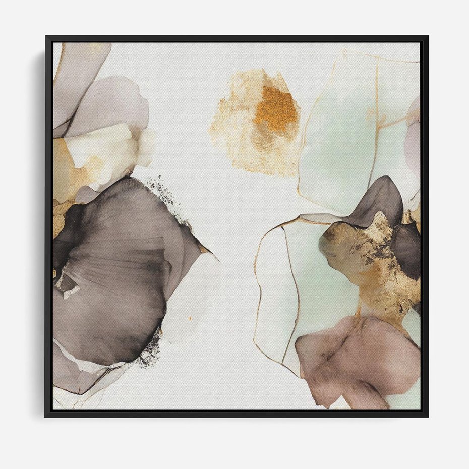 Obraz w ramie 50x50 - Nowoczesne Elegancje - akwarela, złote linie i plamy - rama czarna