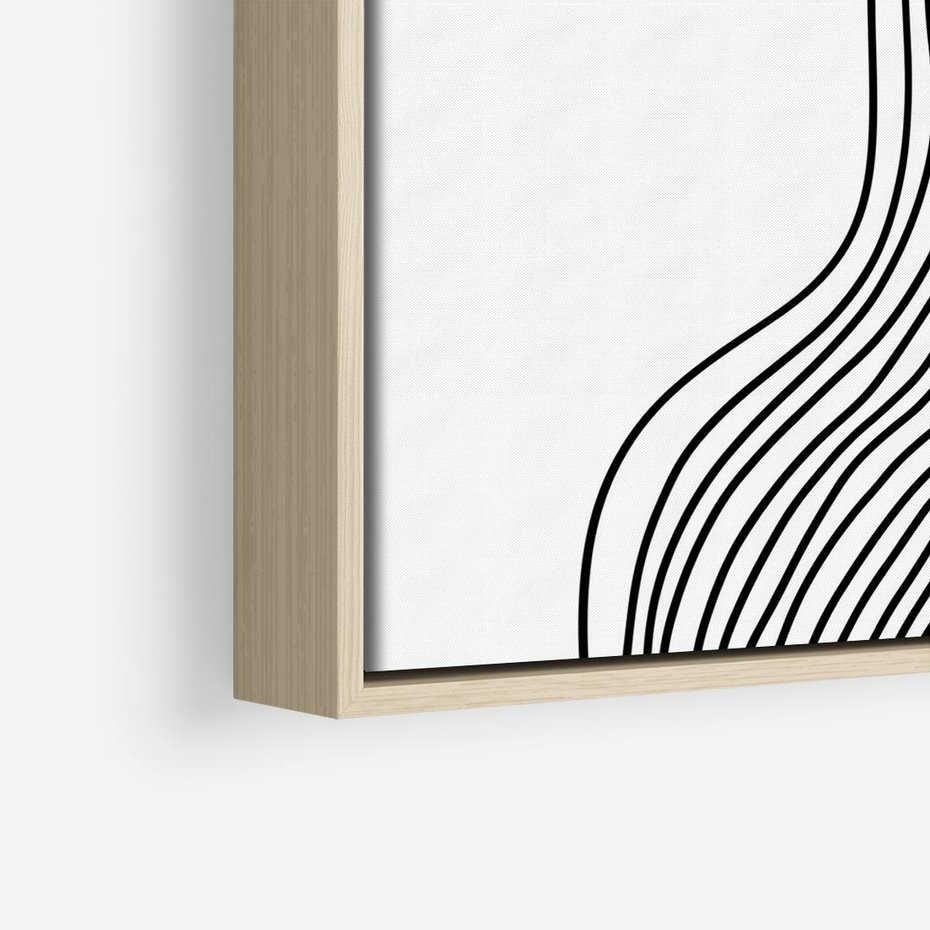Obraz w ramie 50x50 - Refrakcje Przestrzeni - mnimalistyczna forma, czarne linie - rama drewno