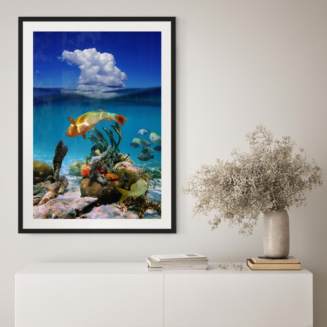 Plakat w ramie 40x50 - Podwodna rafa koralowa: kolorowy oceanowy świat - rafa, koralowa - rama czarna