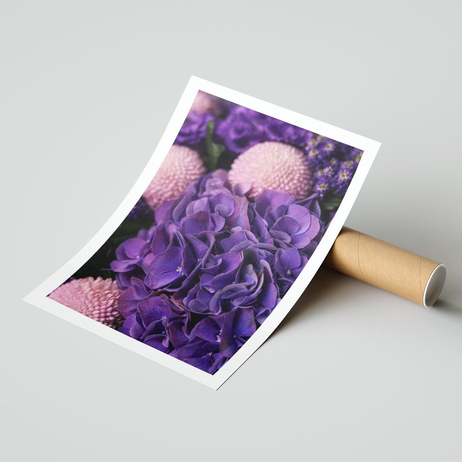 Plakat bez ramy 30x40 - Fioletowa hortensja - kwiaty, hortensja