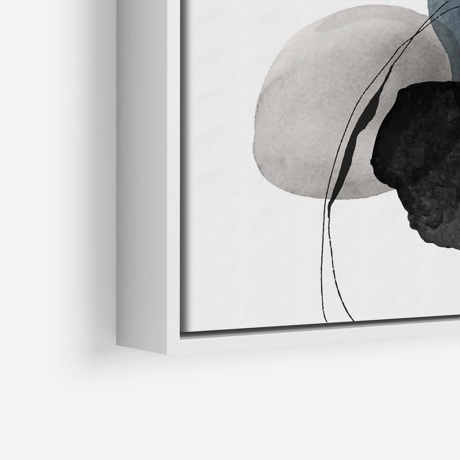 Obraz w ramie 80x80 - Wibracje Kształtów - abstrakcyjne plamy akwarelowe, czarny szkic - rama biała