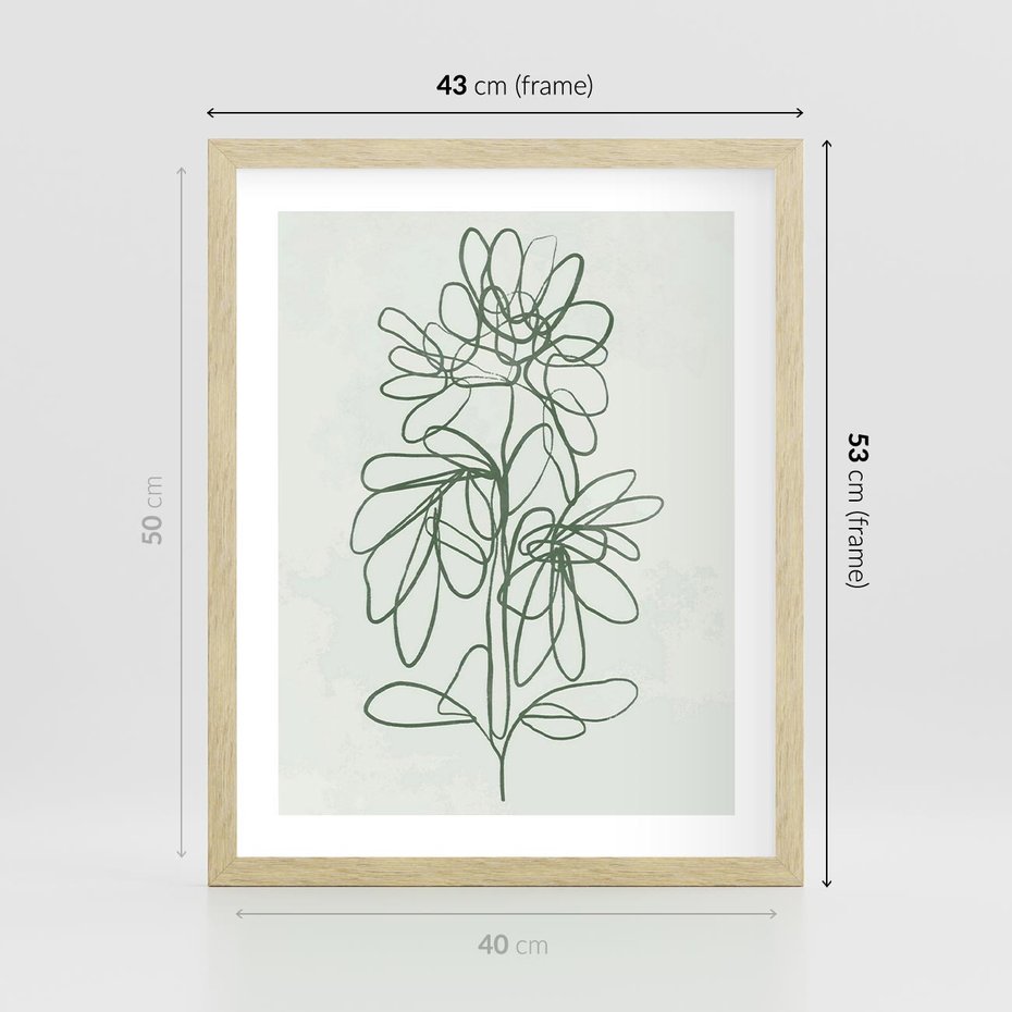 Plakat w ramie 40x50 - Spokojne Poddanie Naturze - zielony plakat, roślinne inspiracje - rama drewno