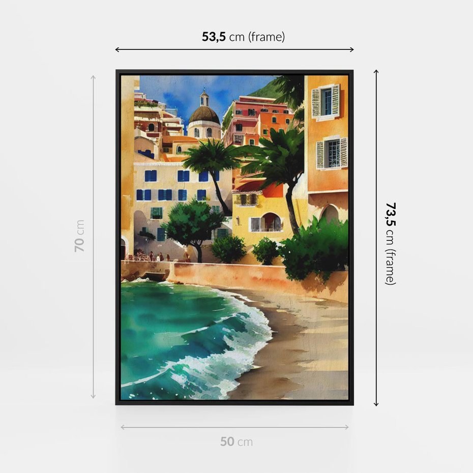 Obraz w ramie 50x70 - Zamieszkajmy Tu - akwarela, śródziemnomorski klimat - rama czarna