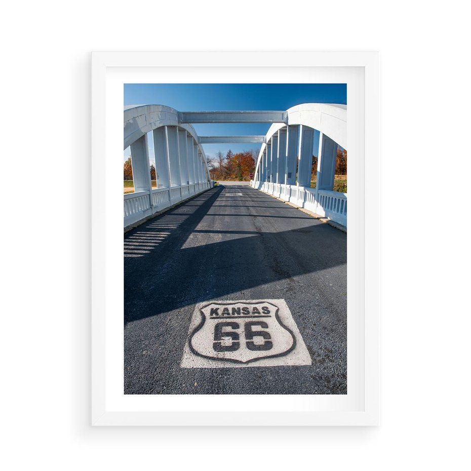 Plakat w ramie 50x70 - Kansas i Route 66 - Kansas, route 66 - rama biała