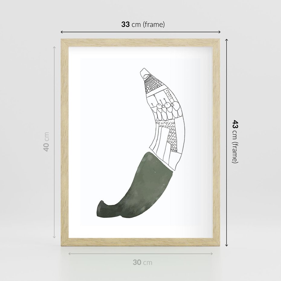 Plakat w ramie 30x40 - Rozkwitające Barwy Akwareli - minimalistyczny plakat, banan - rama drewno