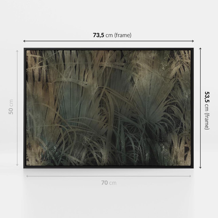 Obraz w ramie 70x50 - Światło w mroku duszy - liście traw, mroczny klimat - rama czarna