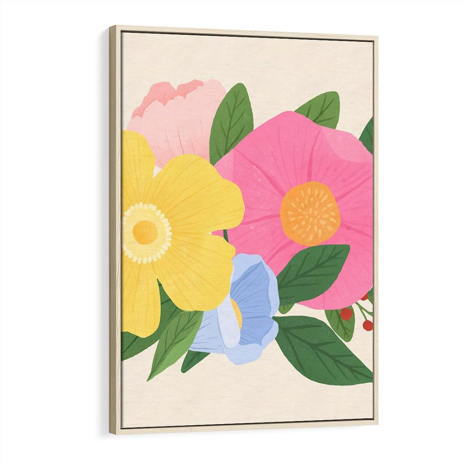 Obraz w ramie 80x120 - Kwiatowy Uśmiech - kwiaty, akwarela - rama drewno