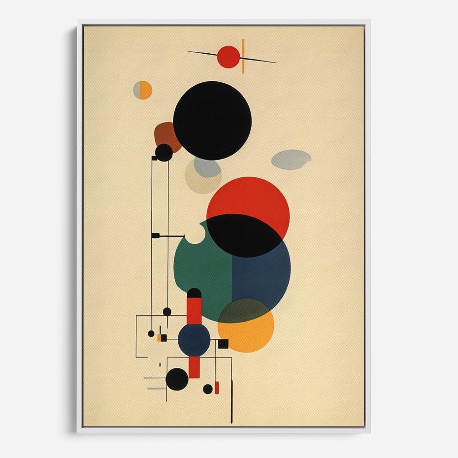 Obraz w ramie 80x120 - Migocące Impresje Odniesień - abstrakcyjna geometryczna kompozycja, koła linie - rama biała