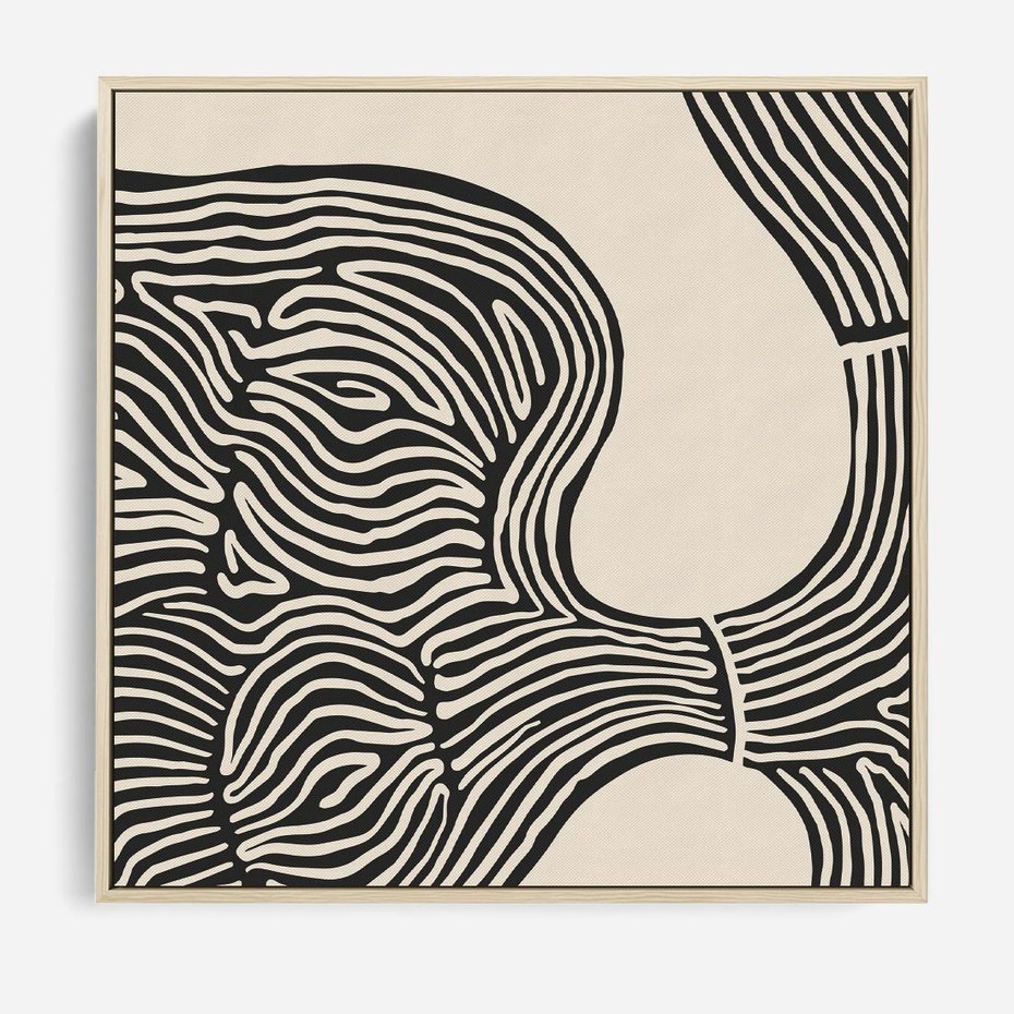 Obraz w ramie 50x50 - Harmonijne Kształty - abstrakcyjne ryciny, czarno biały - rama drewno