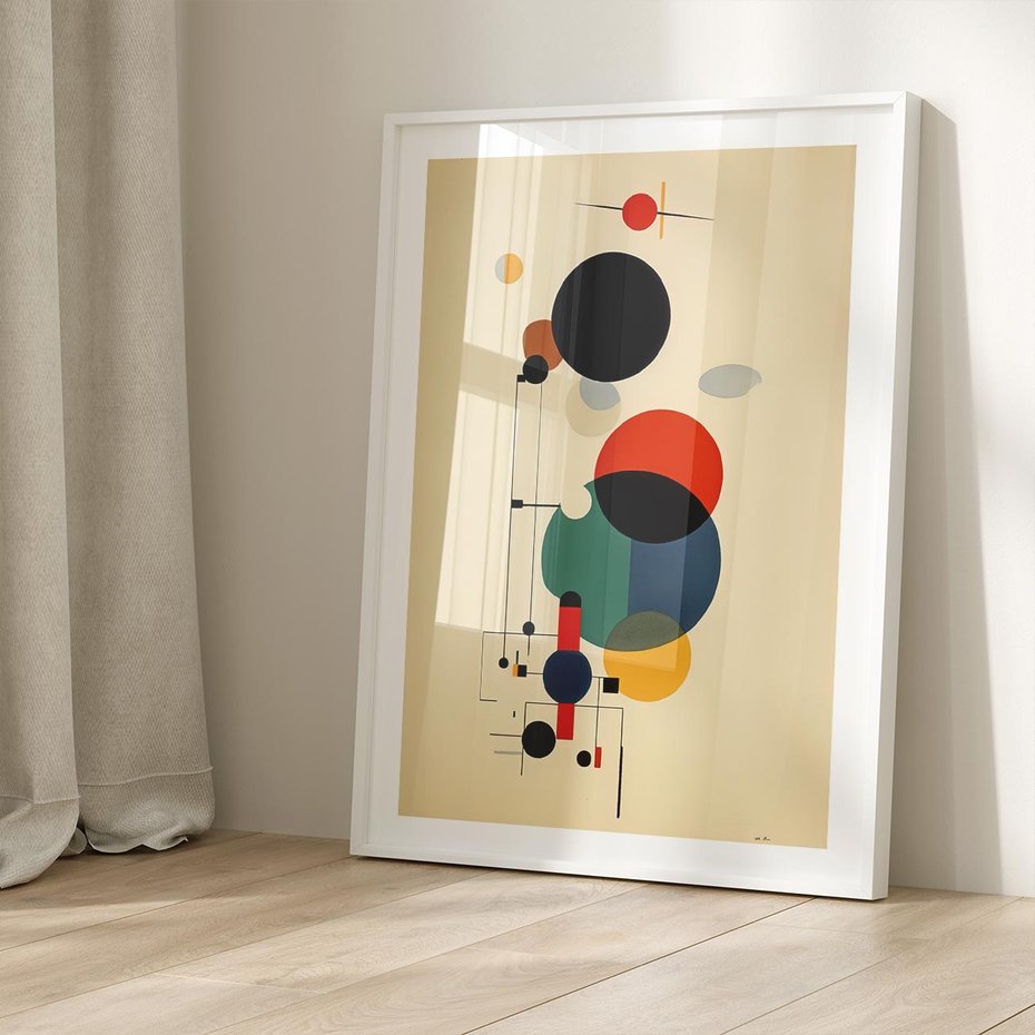 Plakat bez ramy 50x70 - Migocące Impresje Odniesień - abstrakcyjna geometryczna kompozycja, koła linie