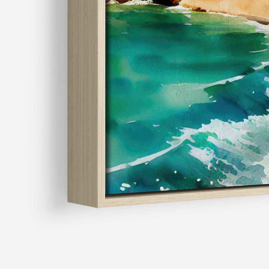 Obraz w ramie 70x100 - Zamieszkajmy Tu - akwarela, śródziemnomorski klimat - rama drewno