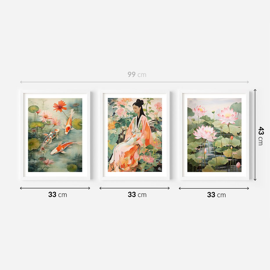 Zestaw obrazy w ramie 30x40 galeria - japonia, orient, kwiaty, japandi - rama biała