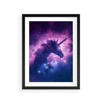 Plakat w ramie 50x70 - Mityczna podróż - kosmos, jednorożec - rama czarna