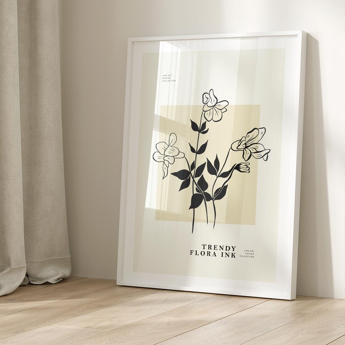 Plakat w ramie 50x70 - Malowane szkicowe tęsknoty - kwiaty, typografia - rama biała