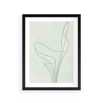 Plakat w ramie 40x50 - Zielona Równowaga Linii - abstrakcyjne delikatne zielone linie, nowoczesny plakat - rama czarna