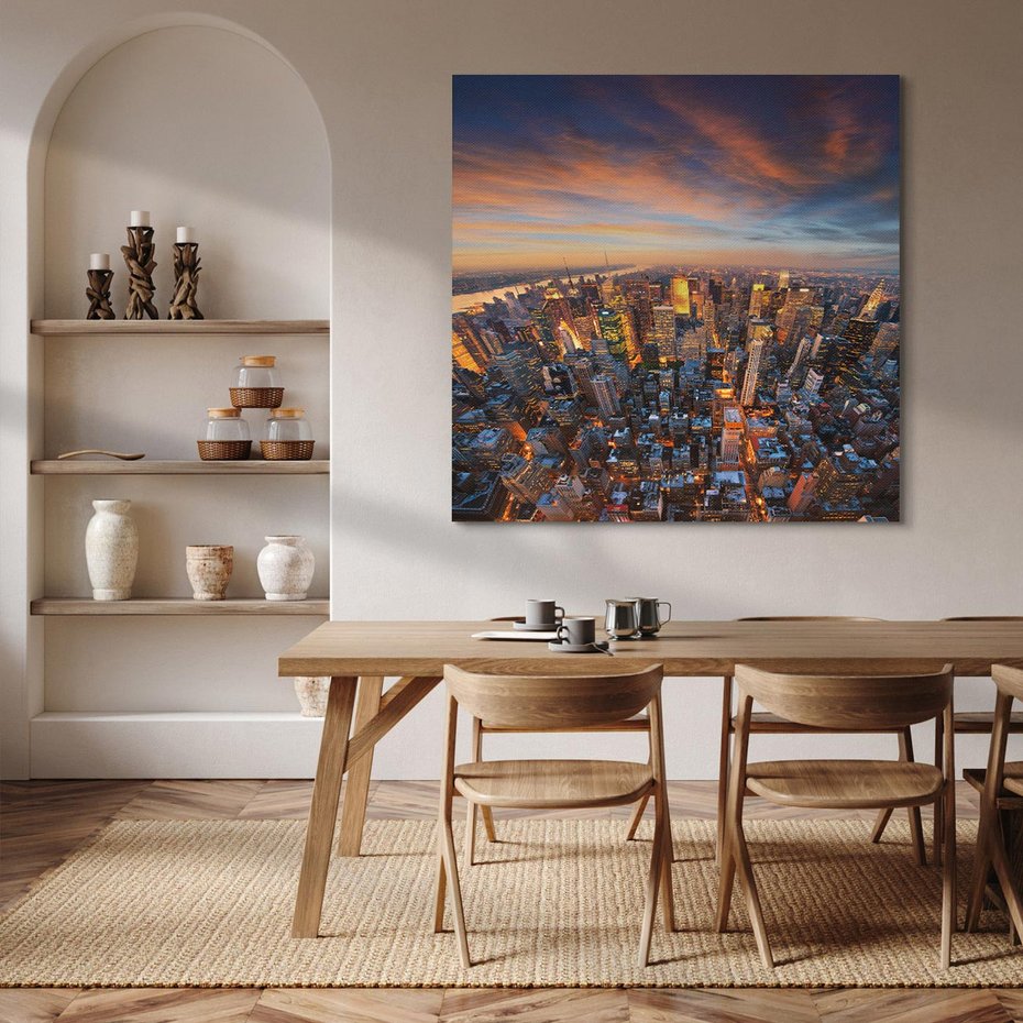 Obraz na płótnie 60x60 - Zachód słońca nad Nowym Jorkiem - New York, zachód