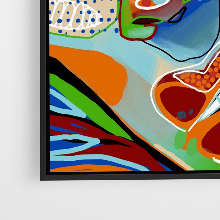 Obraz w ramie 70x100 - Wibracje Kształtów - abstrakcyjny portret kobiety, twarz - rama czarna