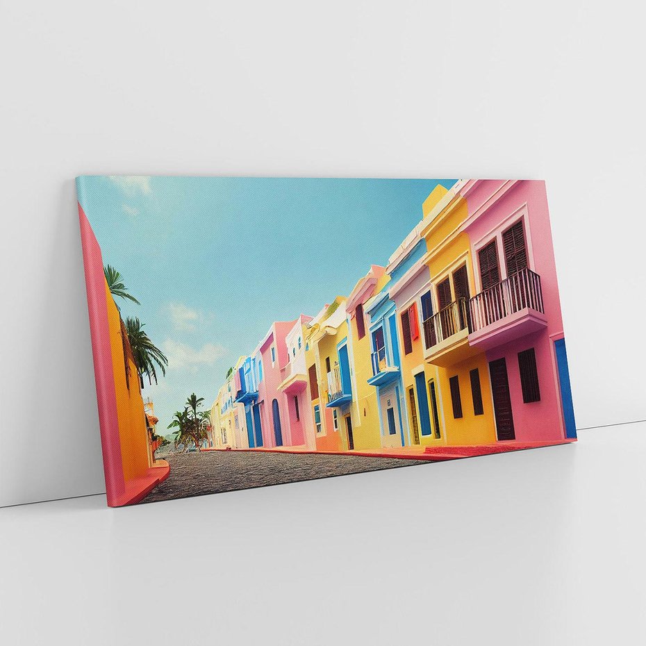 Obraz na płótnie 100x50 - Ekspresja marzeń i tęsknot - pastelowe kolorowe budynki, wzdłuż ulicy