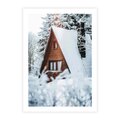 Plakat bez ramy 40x50 - Zimowe Ustronie w Lesie - domek w lesie, zimowy las