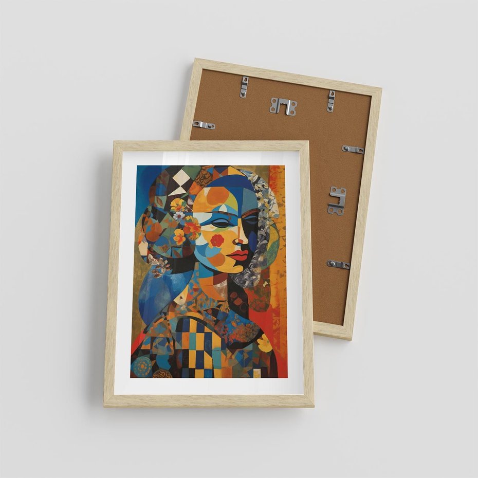 Plakat w ramie 30x40 - Impresje Cichego Szeptu - abstrakcyjny obraz, portret kobiety - rama drewno