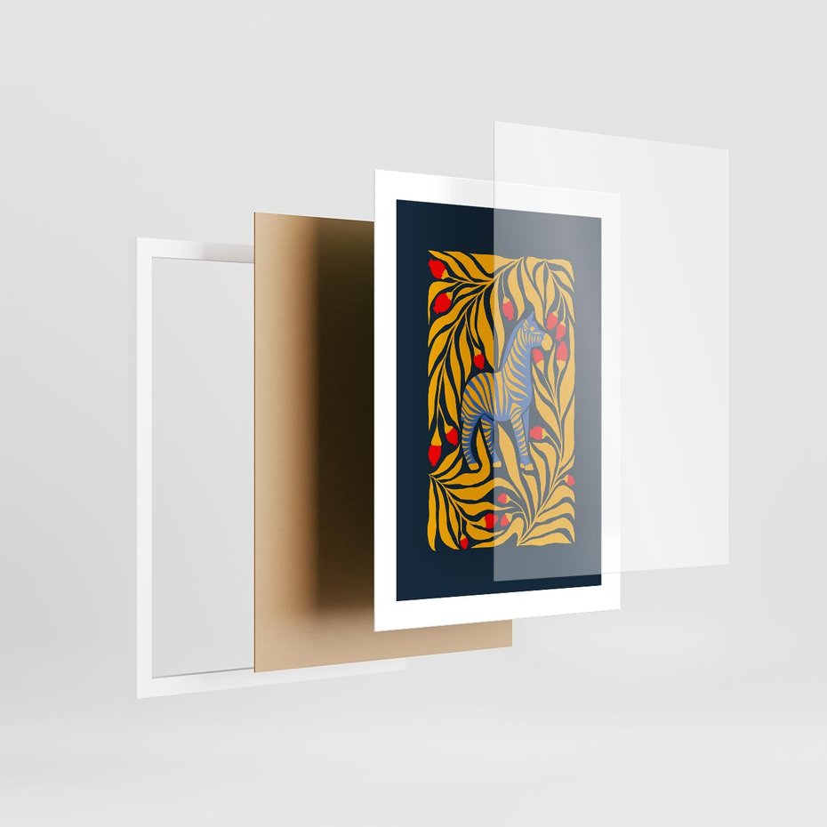 Plakat w ramie 30x40 - Wibracje Wyobraźni - zebra, granatowe tłó - rama biała