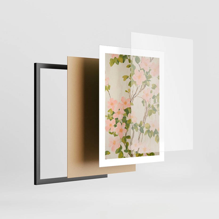 Zestaw obrazy w ramie 40x50 galeria - kwiaty, łąka, boho, akwarela - rama czarna