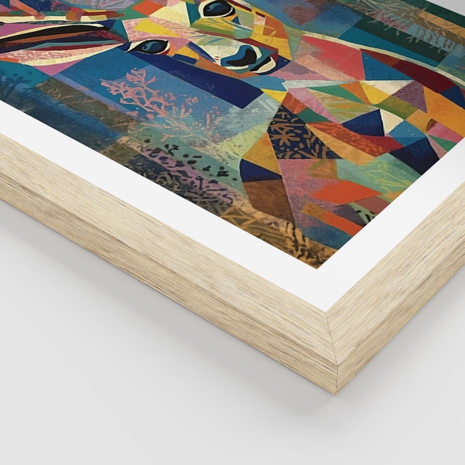 Plakat w ramie 30x40 - Bezgraniczne Kontury Zaskoczenia - abstrakcyjny obraz olejny, jeleń - rama drewno