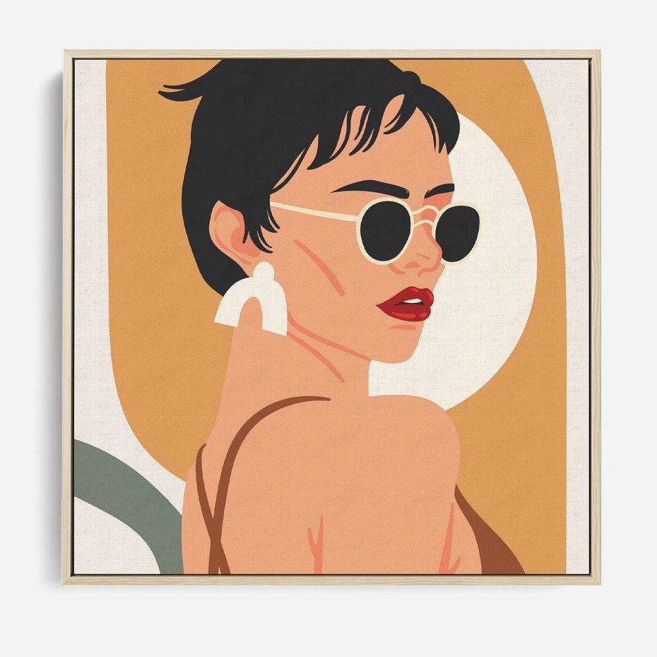 Obraz w ramie 80x80 - Kobieca Przenikliwość - nowoczesny plakat, styl retro - rama drewno